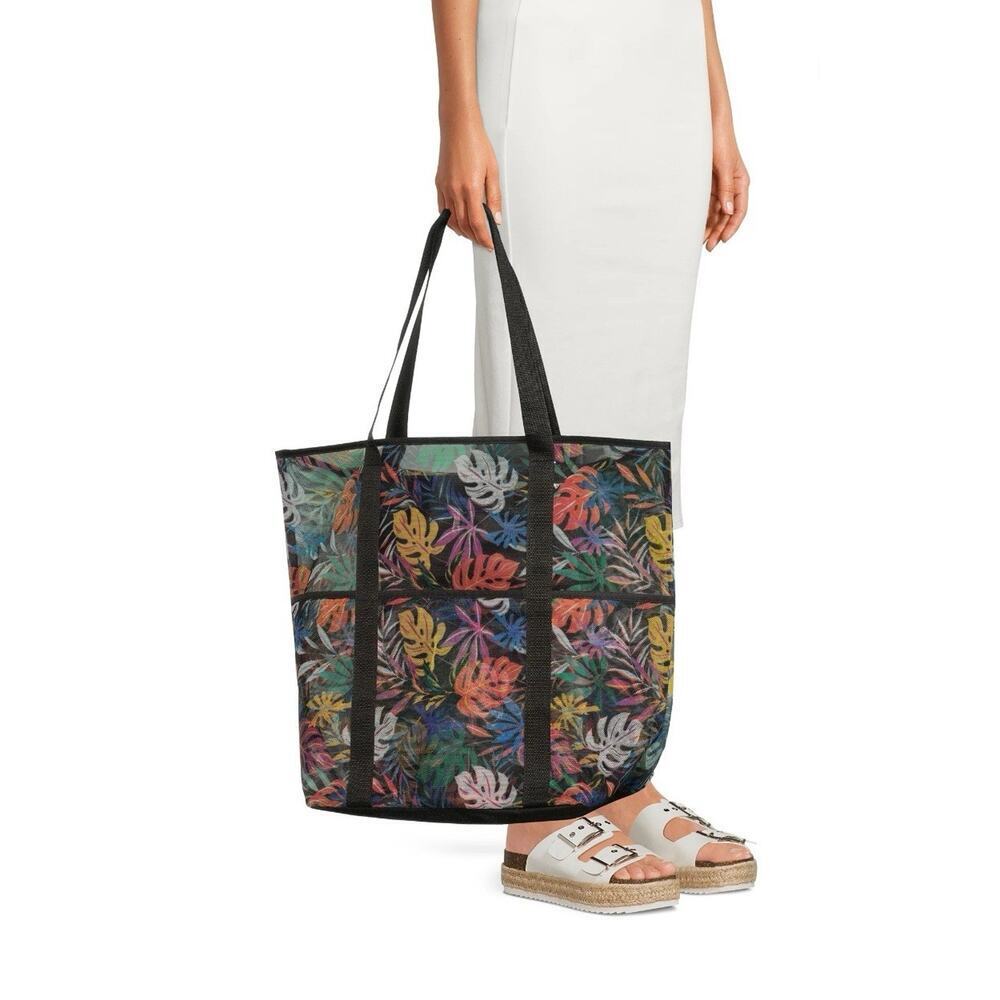 Time And Tru Mesh Beach Tote Tropical Large Grocery Bag NWT - Picture 2 of 8